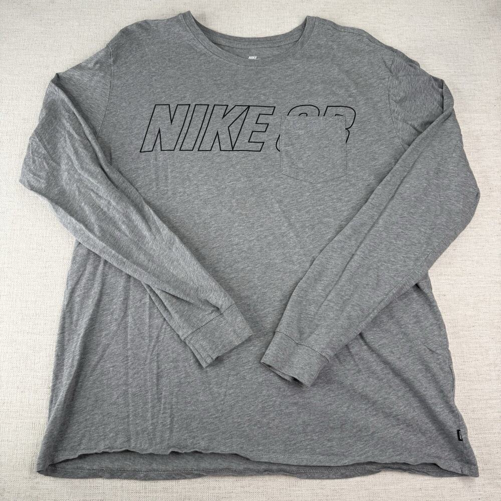 Nike SB Skateboarding Long Sleeve Shirt Pocket Tee AH7875 Gray Cotton Mens XL